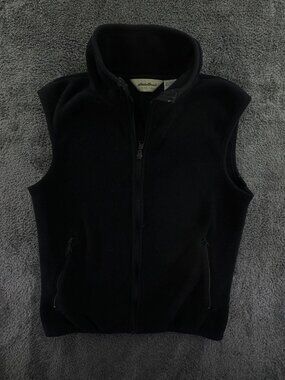 Eddie Bauer Vest Women XS Sleeveless Full Zip Outdoor Black Fleece Casual Pocket